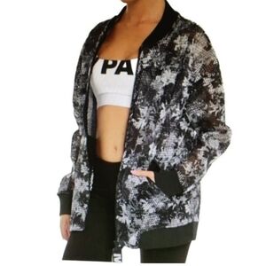 Ivy Park Floral Mesh Bomber Jacket Zip Black White Oversized Beyonce